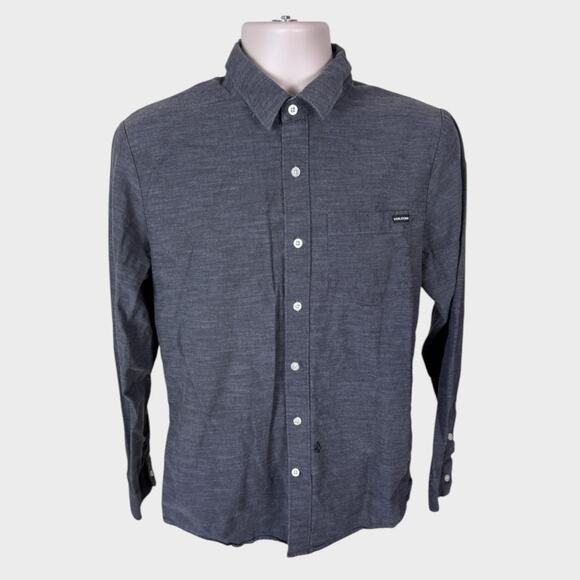 Volcom Mens Medium Long SLeeve Gray Button Front Shirt 100% Cotton - Picture 1 of 8